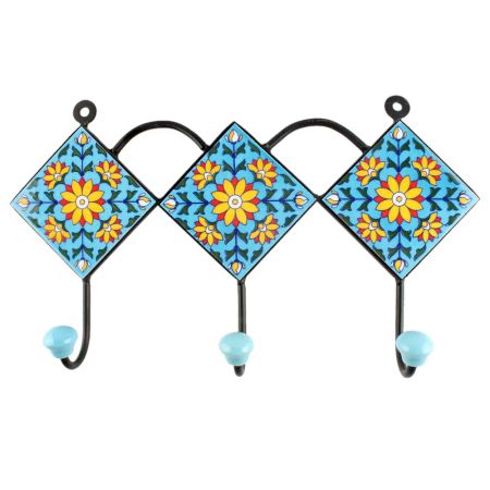 Turquoise Sunflower ceramic Tile Hook Online